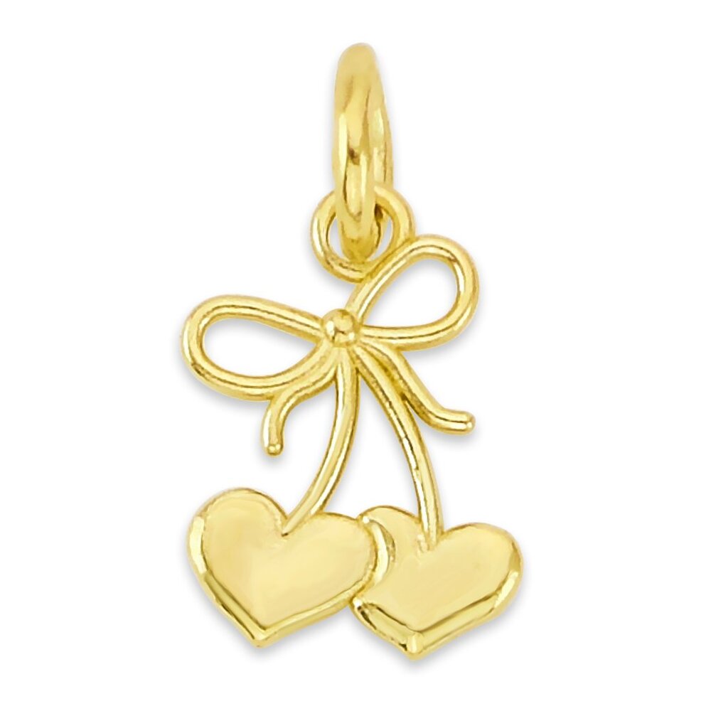 Solid 10k Gold Bow with Hearts Charm - Handmade Pendant